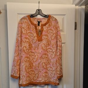 Lucky Brand Pink and Orange Paisley Tunic Top Cover Up Size Large